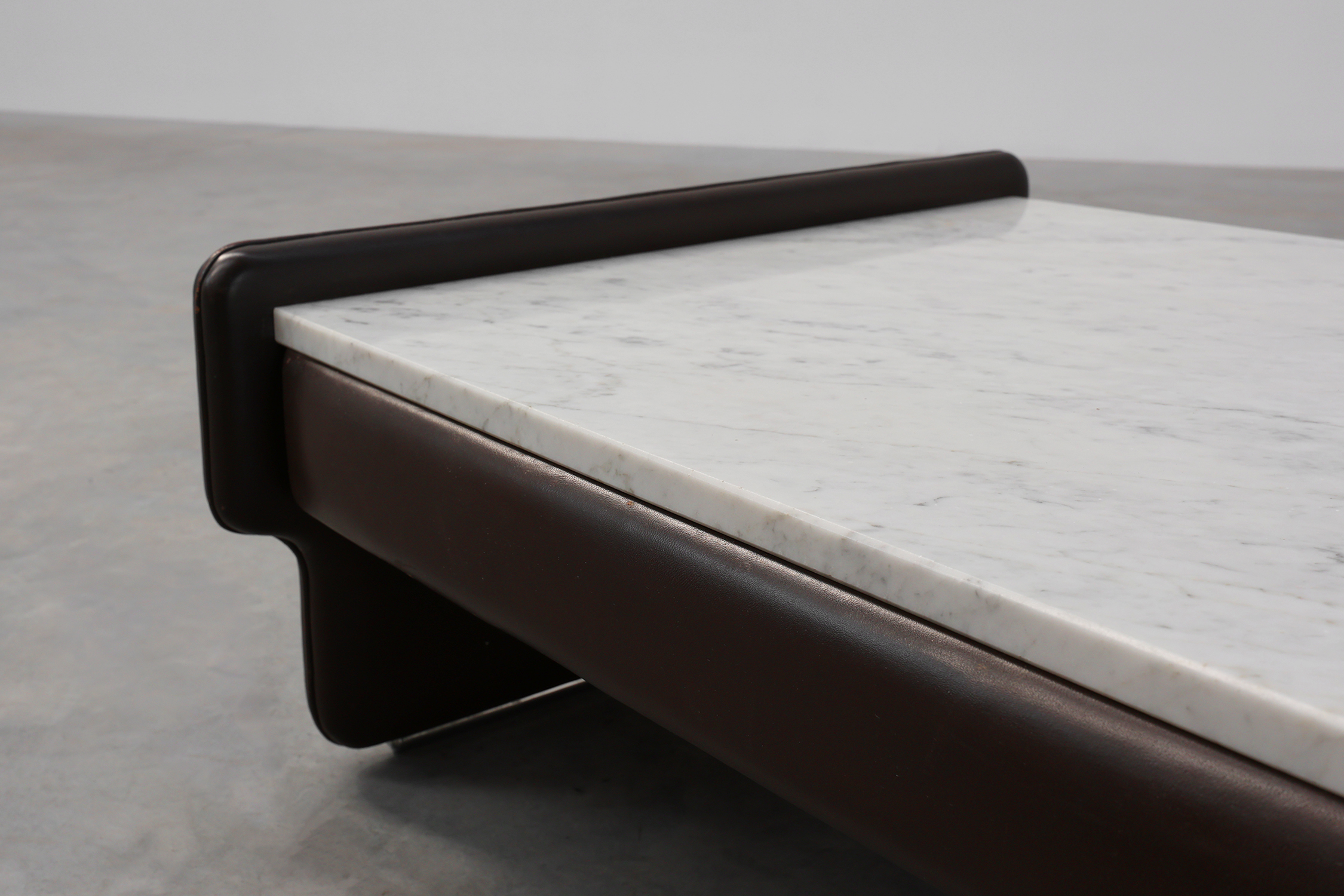Rectangular Brown leather and Carrara marble coffee table, ca. 1960thumbnail